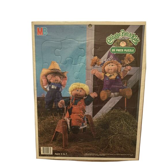 Vintage 1984 Cabbage Patch Kids Farm Farmer Cowboys 25 Piece Tray Puzzle - Picture 1 of 4